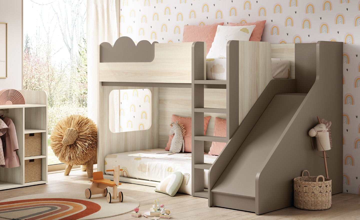 Beliche com Escorrega Sonrie 105 com escada, janela e estrutura lúdica | Moveistore