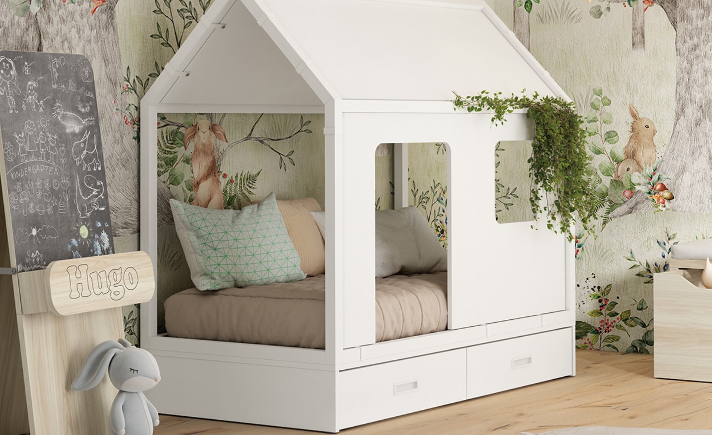 Cama Casinha com 2 Gavetões Sonrie 101 com design infantil e espaço de arrumação | Moveistore