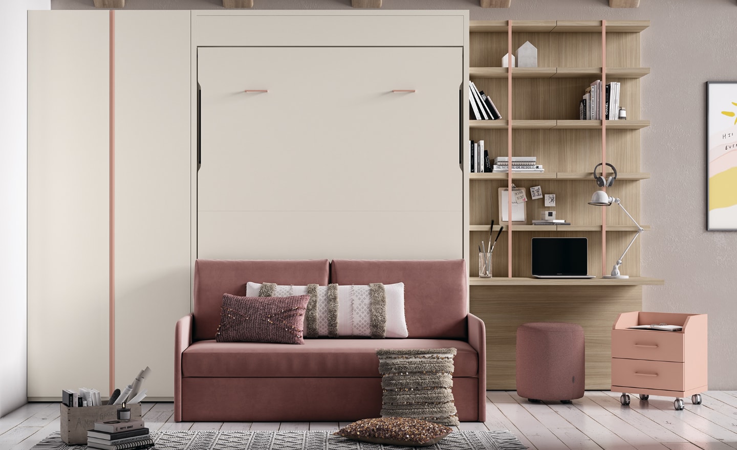 Cama Rebatível Vertical com Sofá Sonrie 70 com baú e estrutura metálica robusta | Moveistore