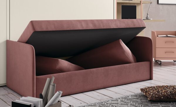 Cama Rebatível Vertical com Sofá Sonrie 70 com baú e estrutura metálica robusta | Moveistore