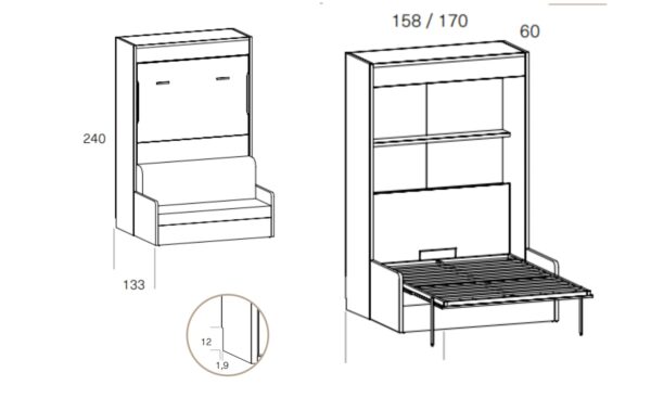 Cama Rebatível Vertical com Sofá Sonrie 70 com baú e estrutura metálica robusta | Moveistore