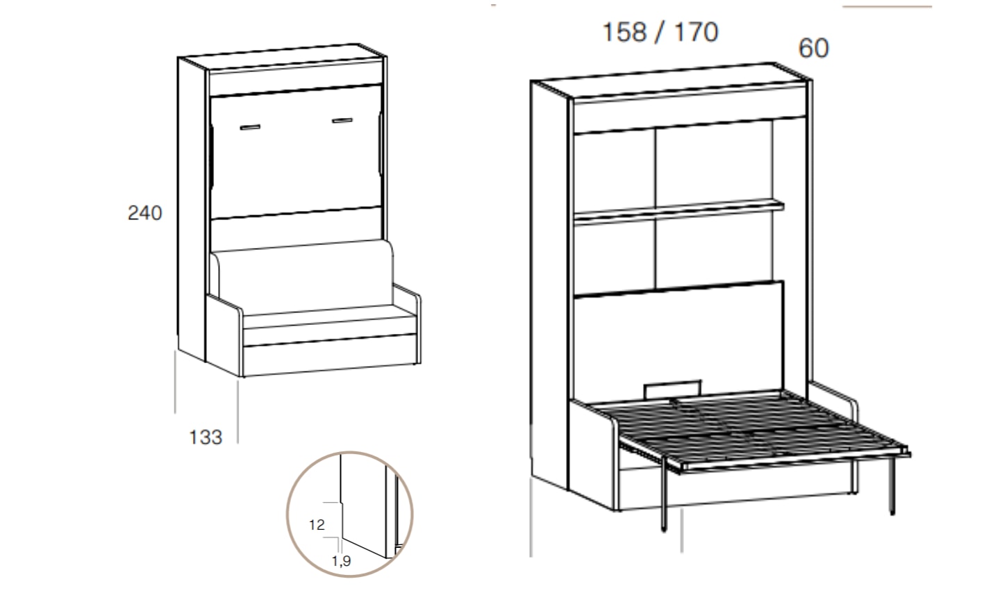 Cama Sonrie 70 – Rebatível Vertical com Sofá Integrado