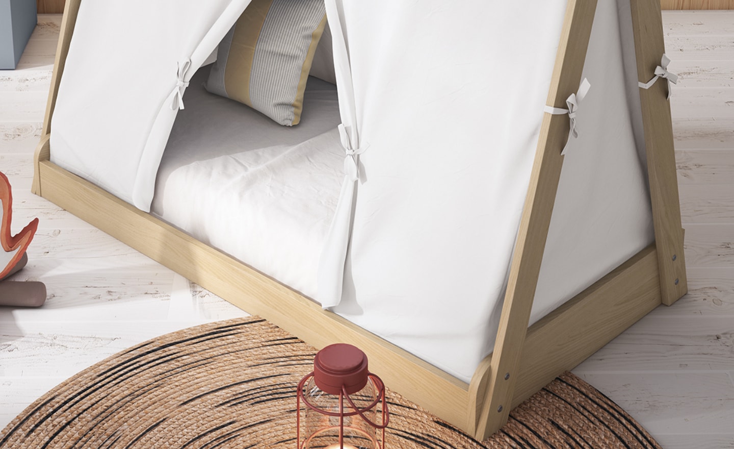 Cama Tipi Sonrie 102 com estrutura em madeira e cobertura em tecido | Moveistore