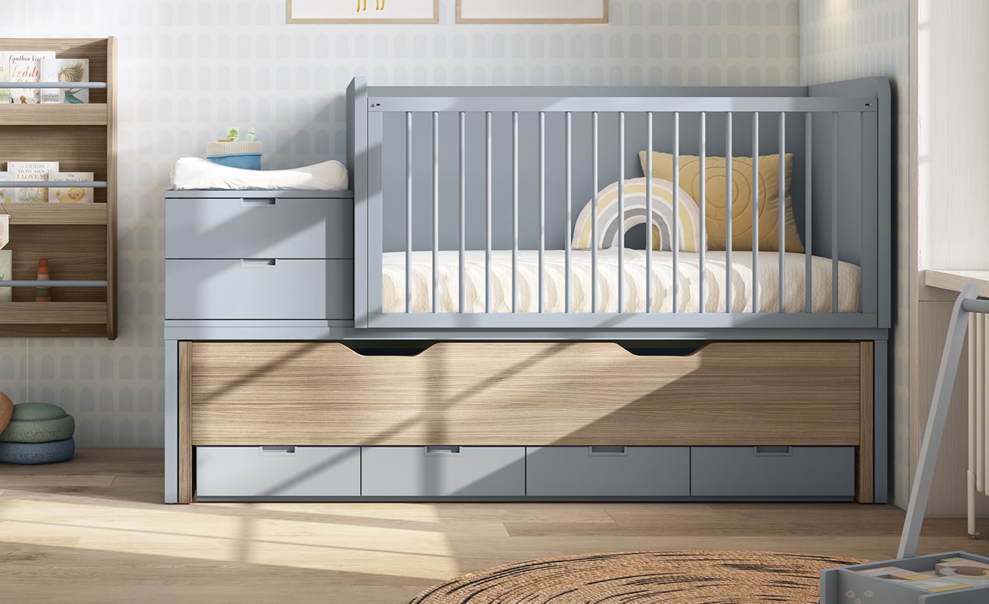 Cama de Bebé Conversível Sonrie 99 com colchão, trocador e gavetas | Moveistore