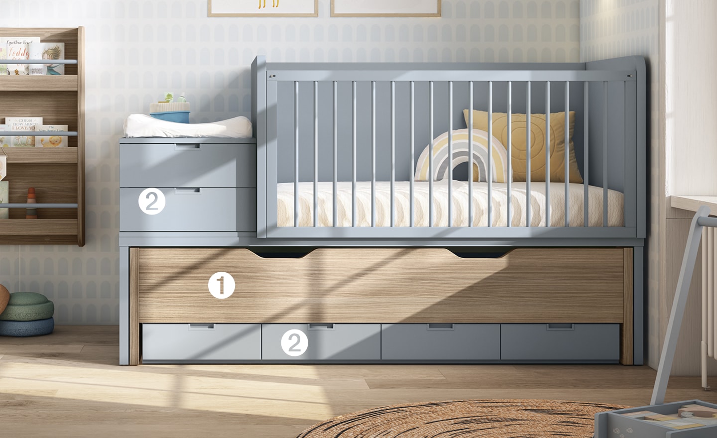 Cama de Bebé Conversível Sonrie 99 com colchão, trocador e gavetas | Moveistore