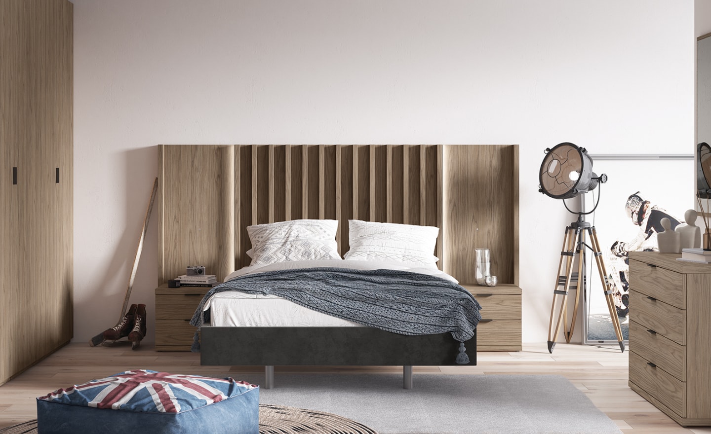 Cama Individual com Cabeceira Ripada Sonrie 93 com LED embutido | Moveistore