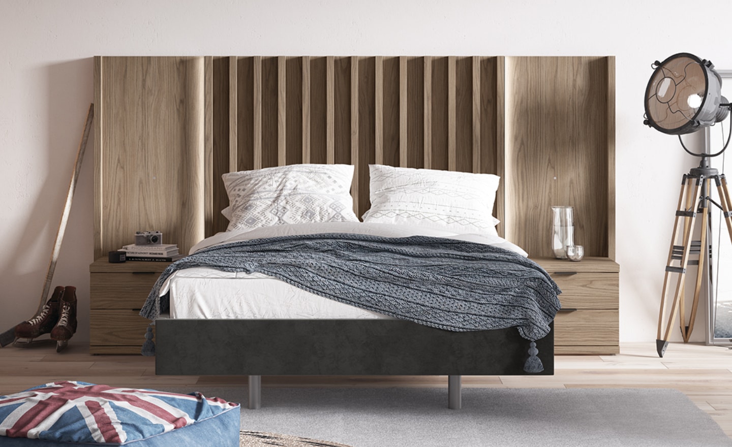 Cama Individual com Cabeceira Ripada Sonrie 93 com LED embutido | Moveistore