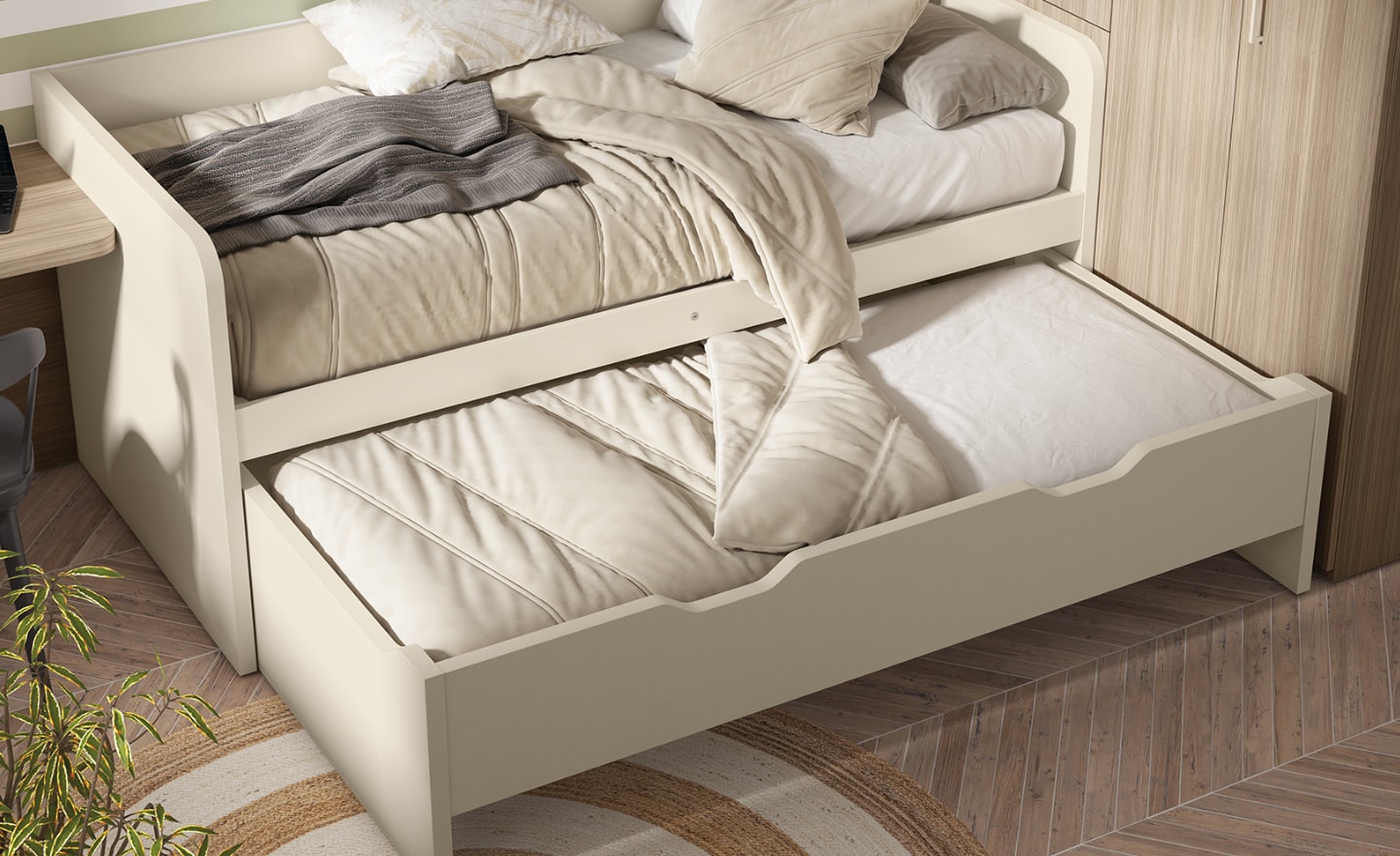 Cama Compacto 45 Sonrie 34 com cama deslizante inferior e 4 gavetas integradas para arrumação juvenil | Moveistore