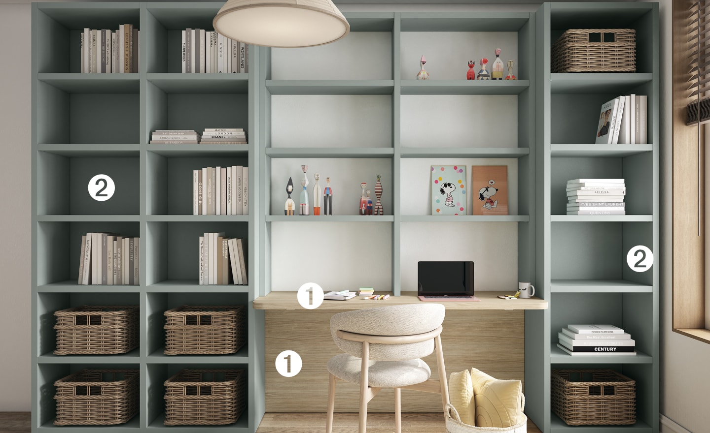 Estante com Secretária Sonrie 74 com estrutura moderna e zonas de arrumação abertas | Moveistore