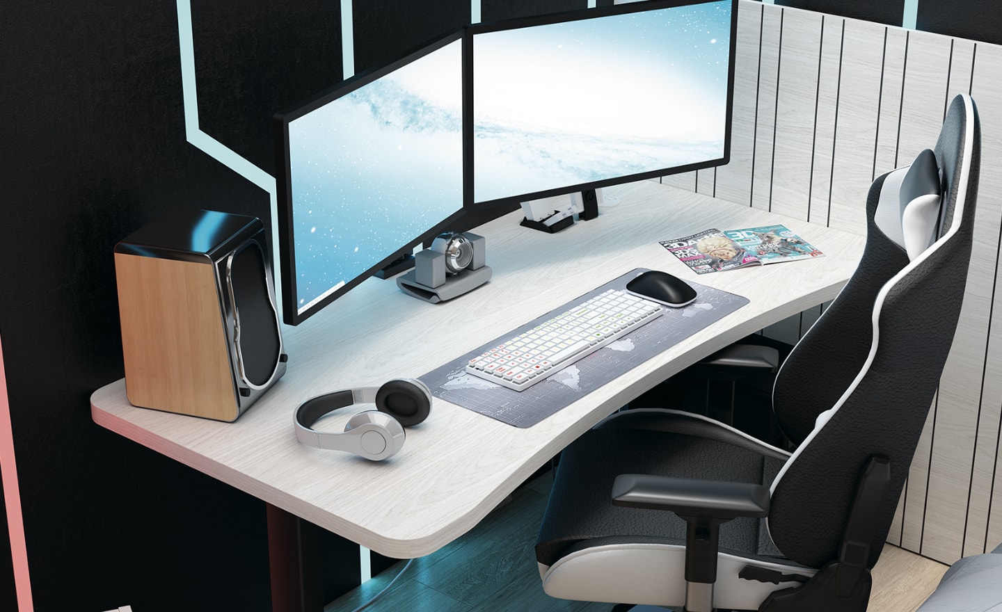 Quarto Sonrie 88 – cama individual, secretária elétrica e roupeiro moderno