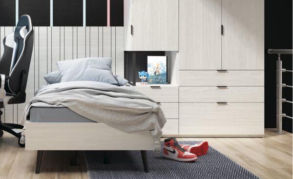 Quarto Individual Sonrie 88 com cama de solteiro e secretária elevável digital | Moveistore