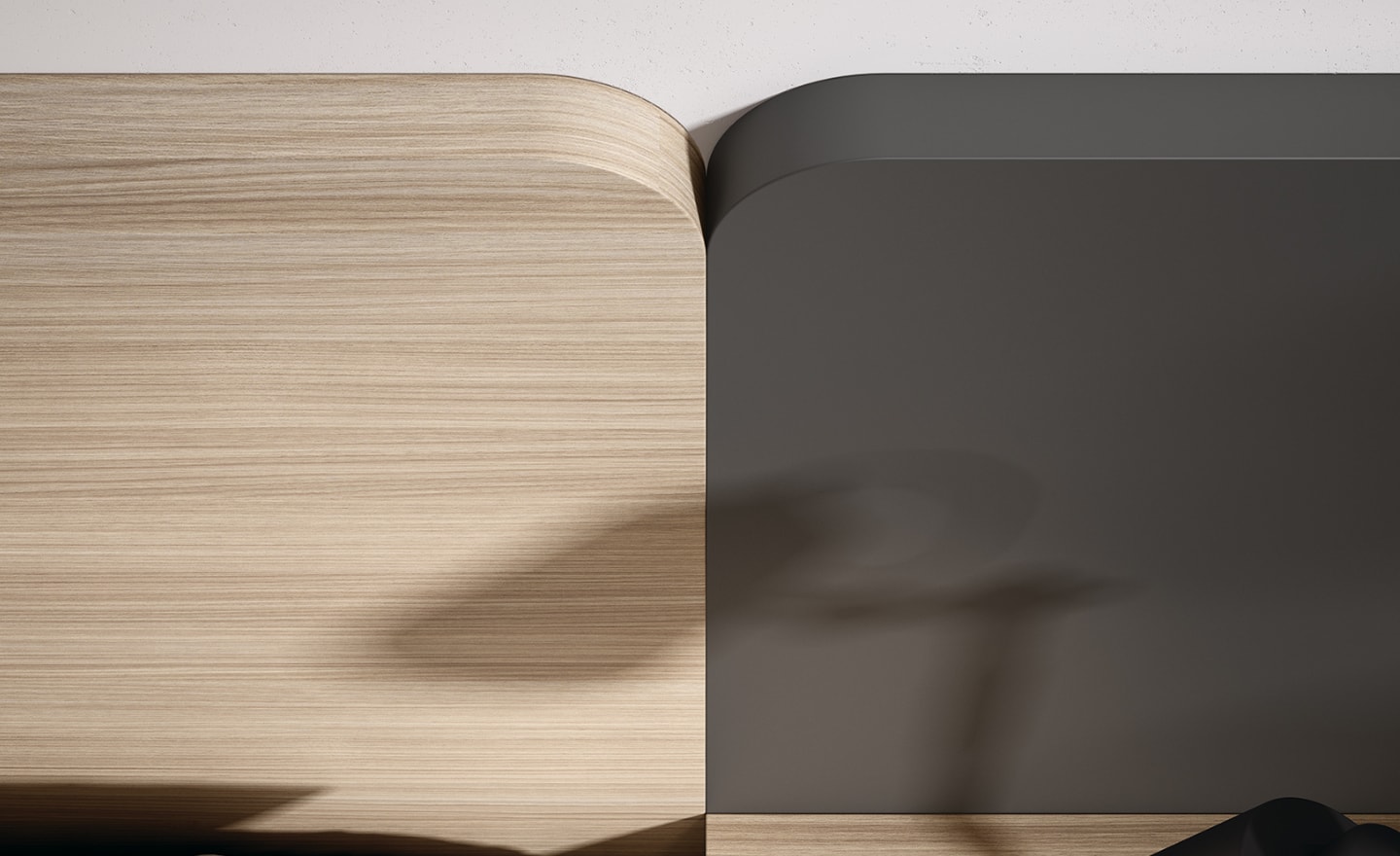 Quarto Sonrie 90 – cama com cabeceira arredondada e secretária com prateleiras