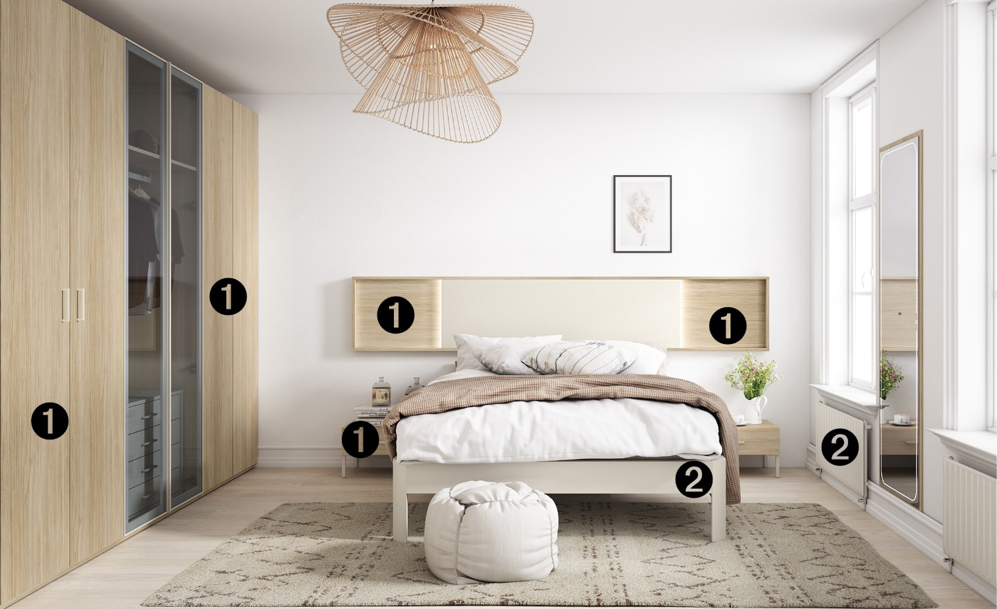 Quarto Individual Sonrie 94 com cama iluminada e roupeiro com portas em vidro fosco | Moveistore