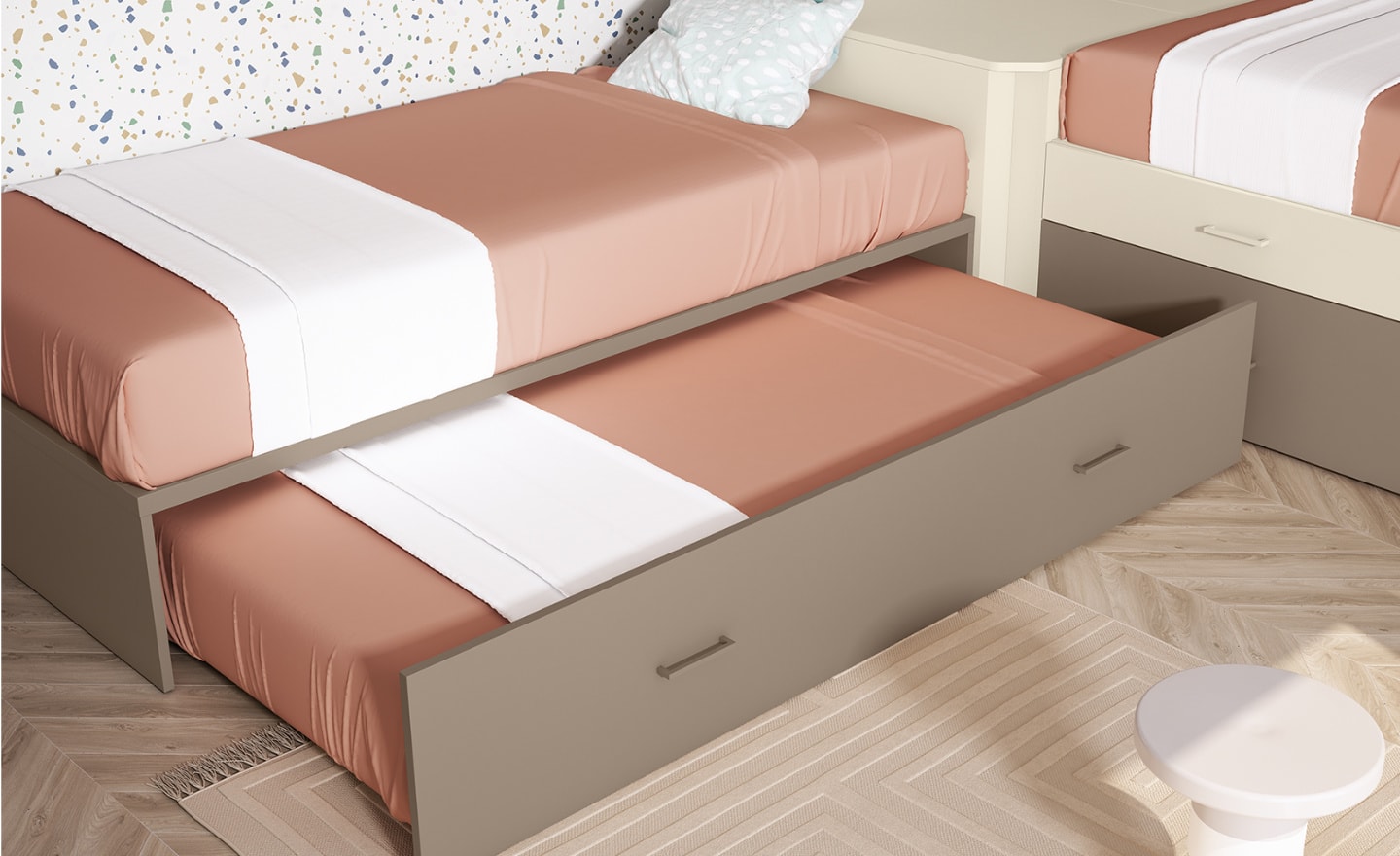 Quarto Juvenil Sonrie 57 com cama nido, gavetões e iluminação LED integrada | Moveistore