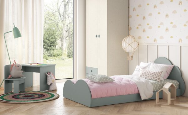 Quarto Sonrie 103 – cama com cabeceira nuvem e mobiliário infantil Quarto Juvenil Nuvem Sonrie 103 com cama de nuvem, secretária e roupeiro | Moveistore