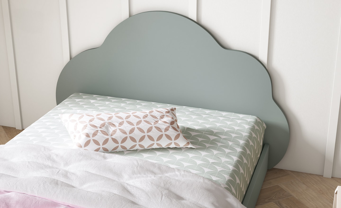 Quarto Sonrie 103 – cama com cabeceira nuvem e mobiliário infantil