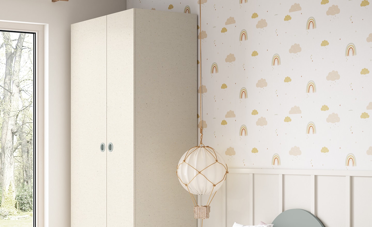 Quarto Sonrie 103 – cama com cabeceira nuvem e mobiliário infantil