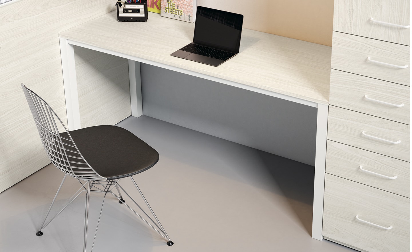 Quarto Juvenil Sonrie 45 com cama de arrasto, secretária integrada e roupeiro compacto | Moveistore