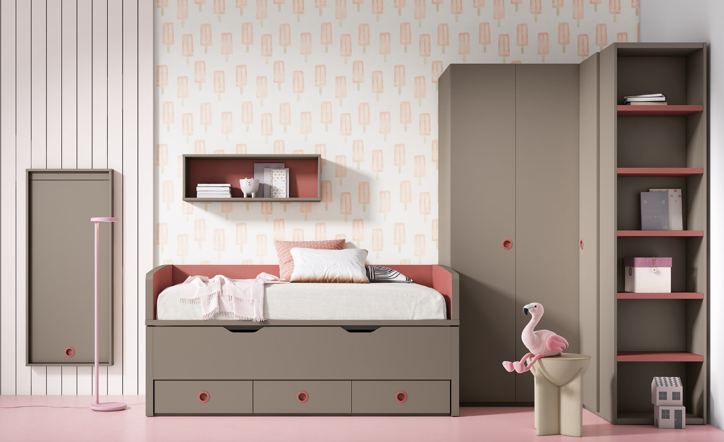 Quarto Juvenil Sonrie 51 com cama de arrasto, secretária rebatível e arrumação prática | Moveistore