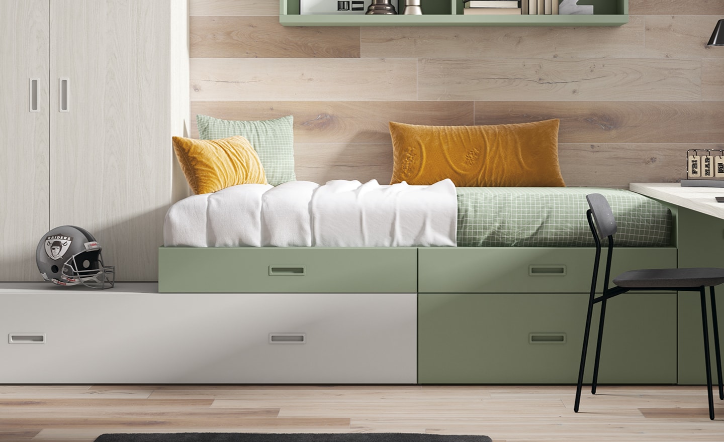 Quarto Sonrie 64 – Design moderno com arrumação integrada e secretária prática