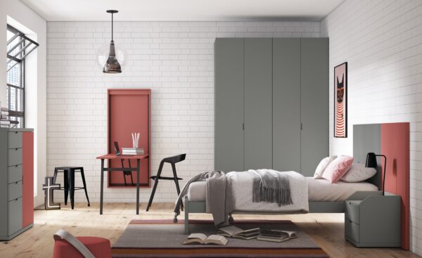 Quarto Juvenil Sonrie 87 com cama simples e secretária rebatível | Moveistore