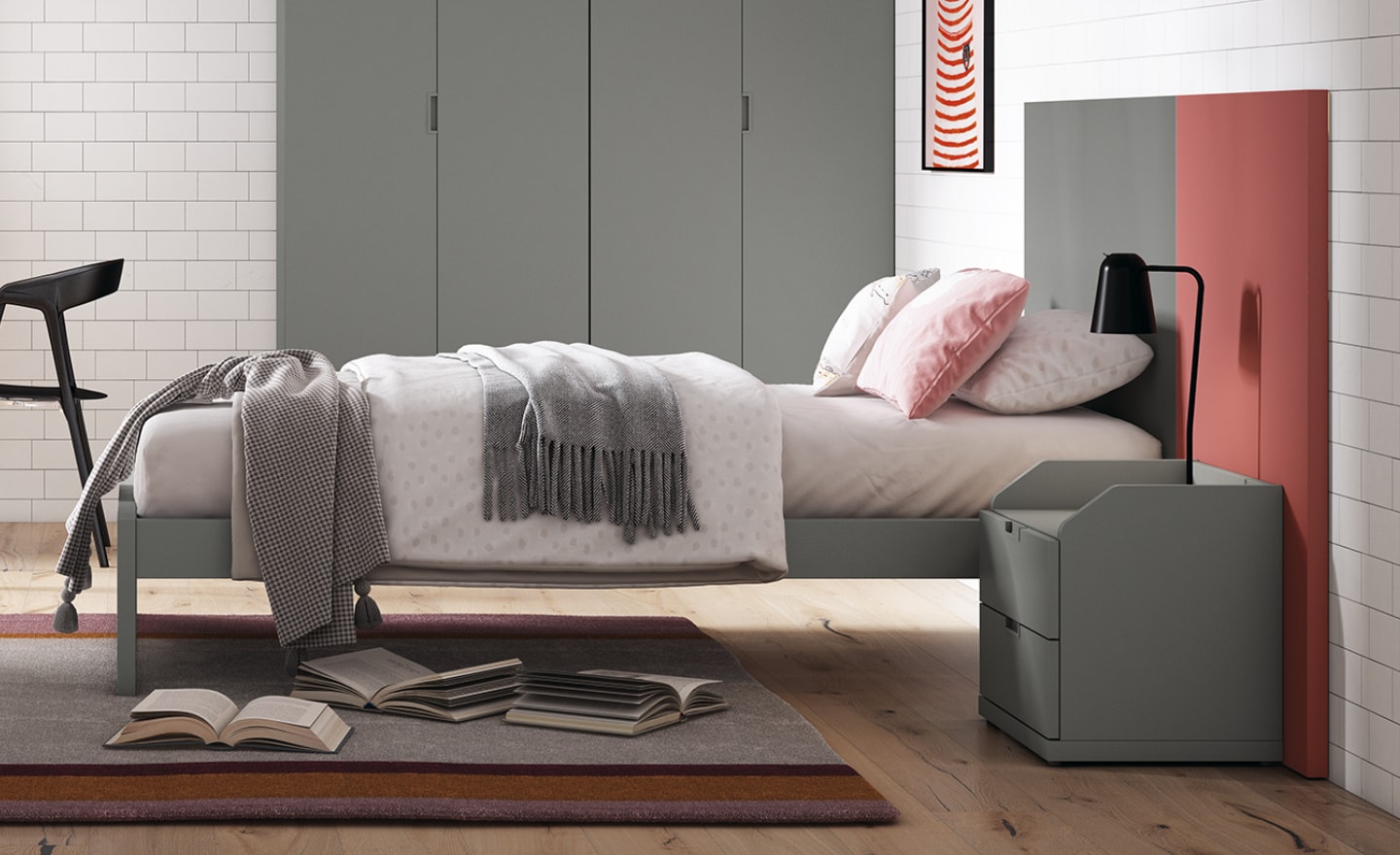 Quarto Sonrie 87 com cama individual e módulo de estudo compacto