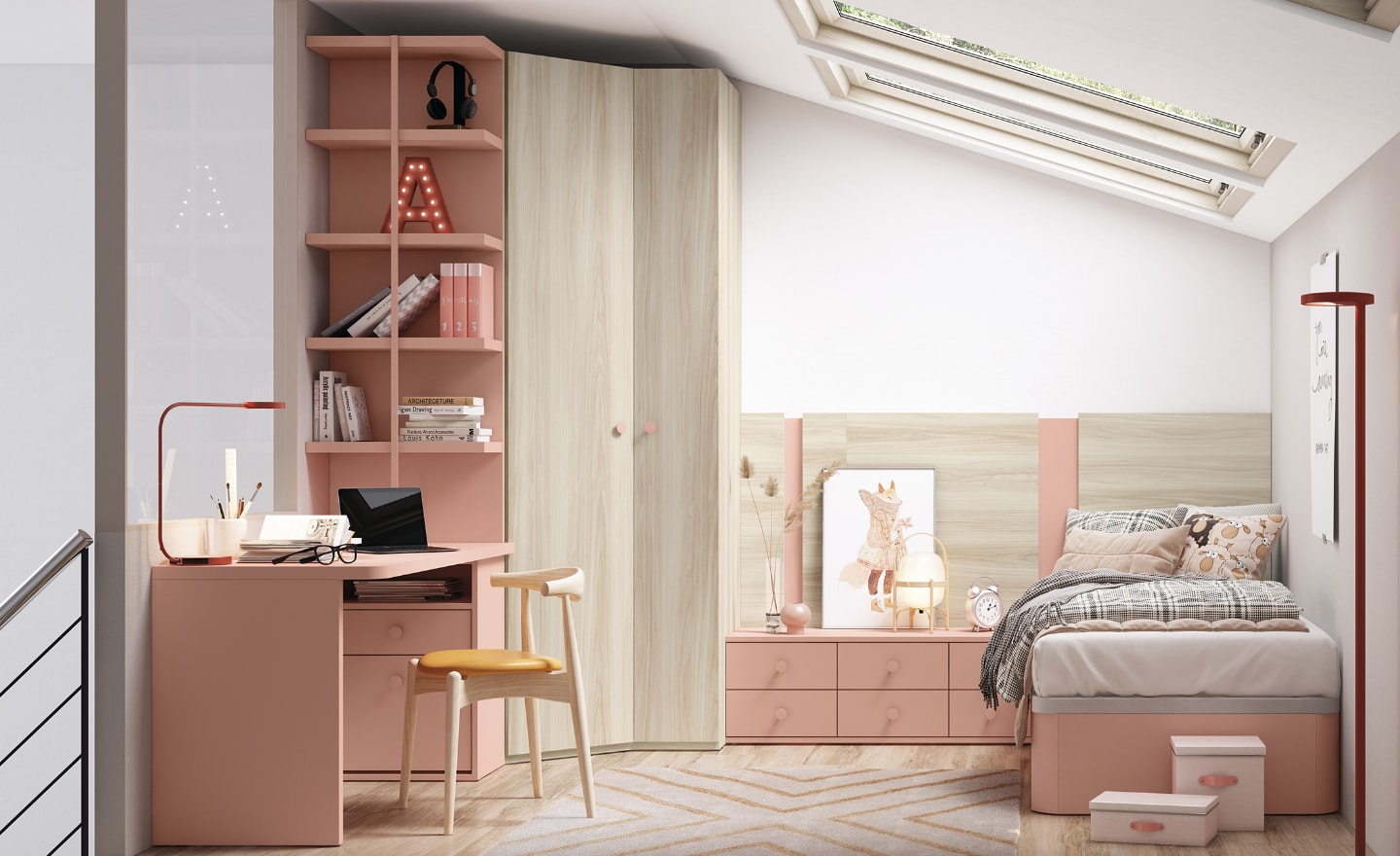 Quarto Juvenil Sonrie 89 com cama elevável e zona de estudo completa | Moveistore