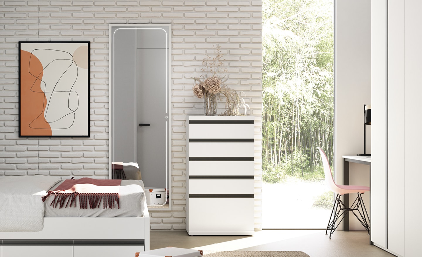 Quarto Sonrie 92 – cama com arrumação inferior e mobiliário completo