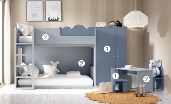 Quarto Juvenil com Beliche Sonrie 106 com cama, roupeiro e zona de brincadeira | Moveistore