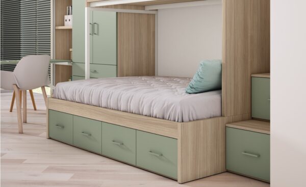 Quarto Juvenil com Beliche Sonrie 84 com escada e gavetas integradas | Moveistore