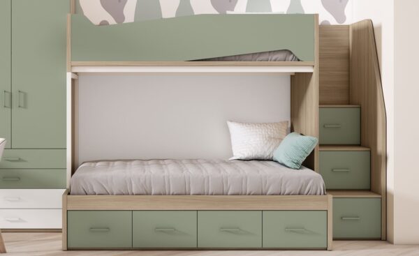 Quarto Juvenil com Beliche Sonrie 84 com escada e gavetas integradas | Moveistore