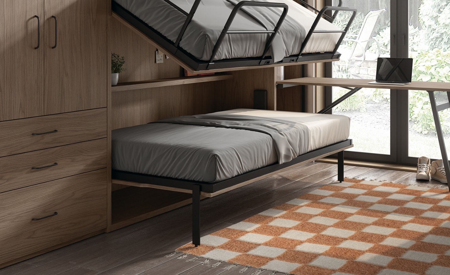 Quarto com Beliche Rebatível Sonrie 73 com secretária e camas independentes | Moveistore