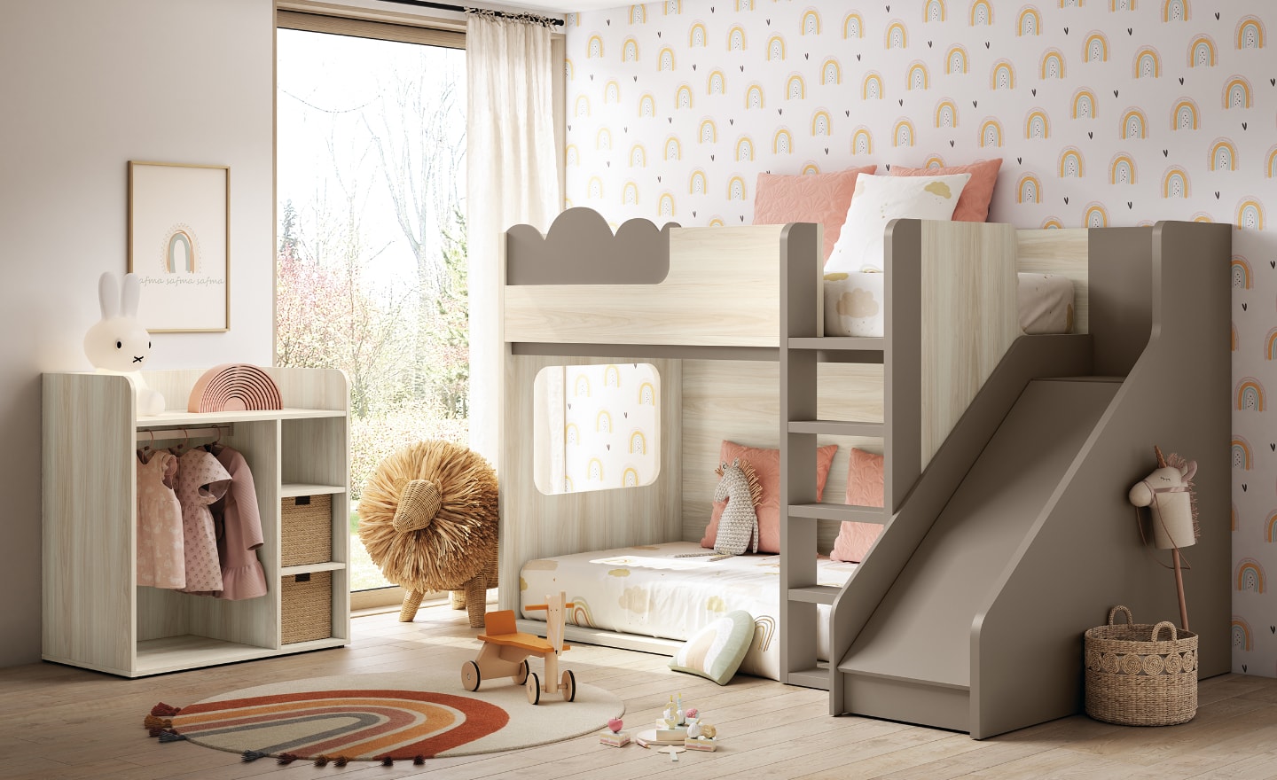 Quarto com Beliche com Escorrega Sonrie 105 com estrutura divertida e funcional | Moveistore