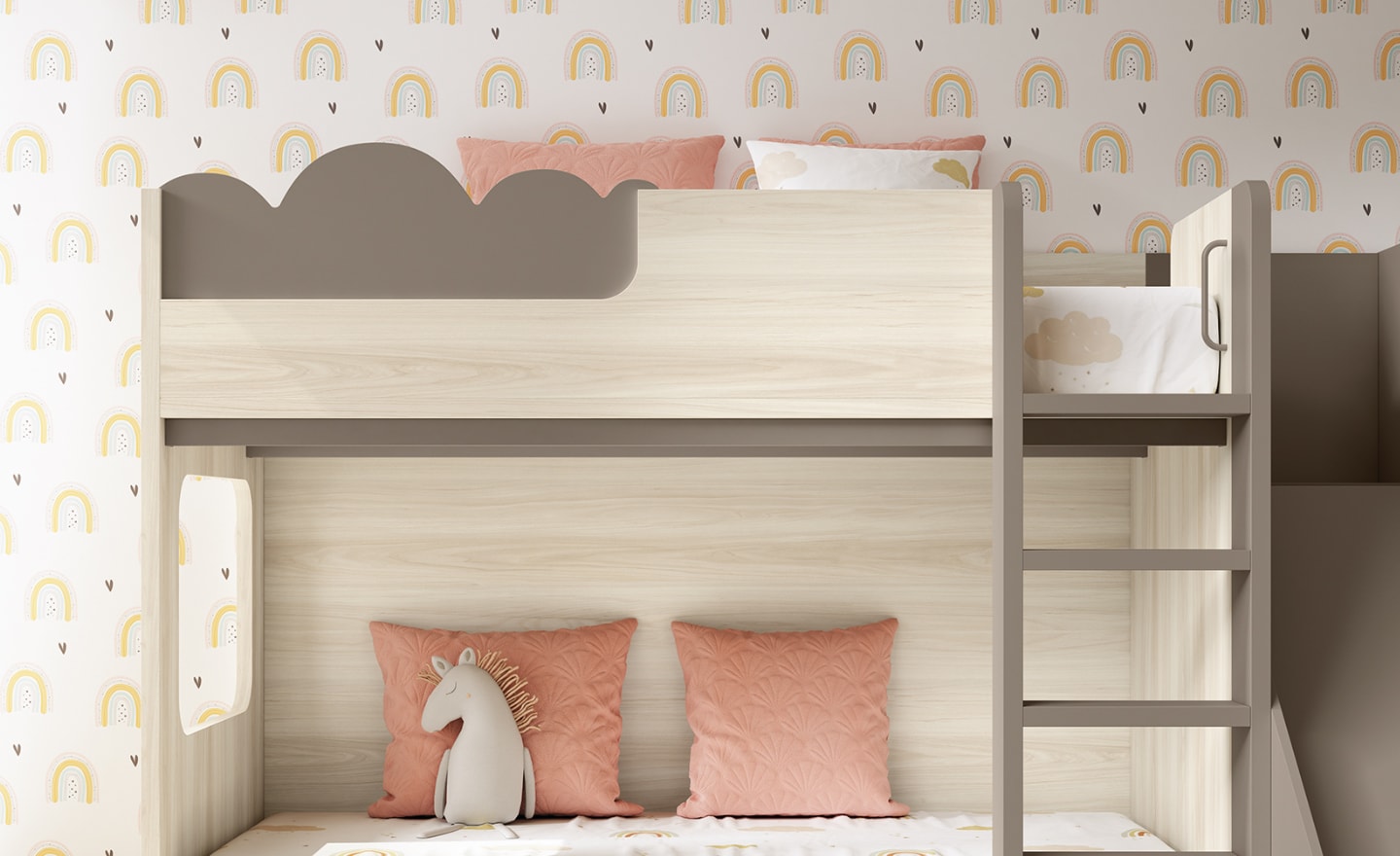 Quarto com Beliche com Escorrega Sonrie 105 com estrutura divertida e funcional | Moveistore