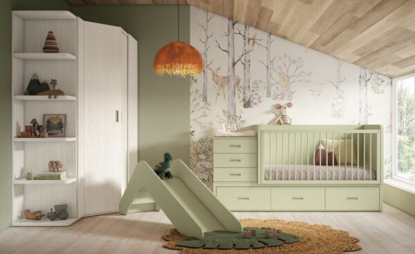 Quarto Sonrie 100 – cama de bebé com arrumação e escorrega incluído Quarto de Bebé Conversível Sonrie 100 com escorrega, cama e gavetas | Moveistore