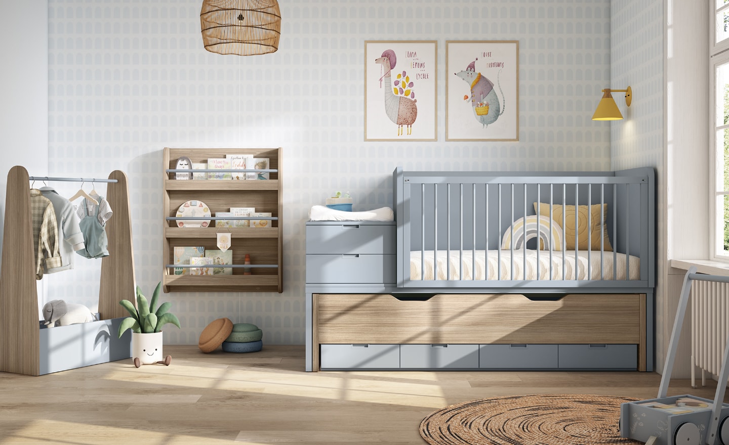 Quarto de Bebé Conversível Sonrie 99 com cama e módulo de arrumação evolutivo | Moveistore