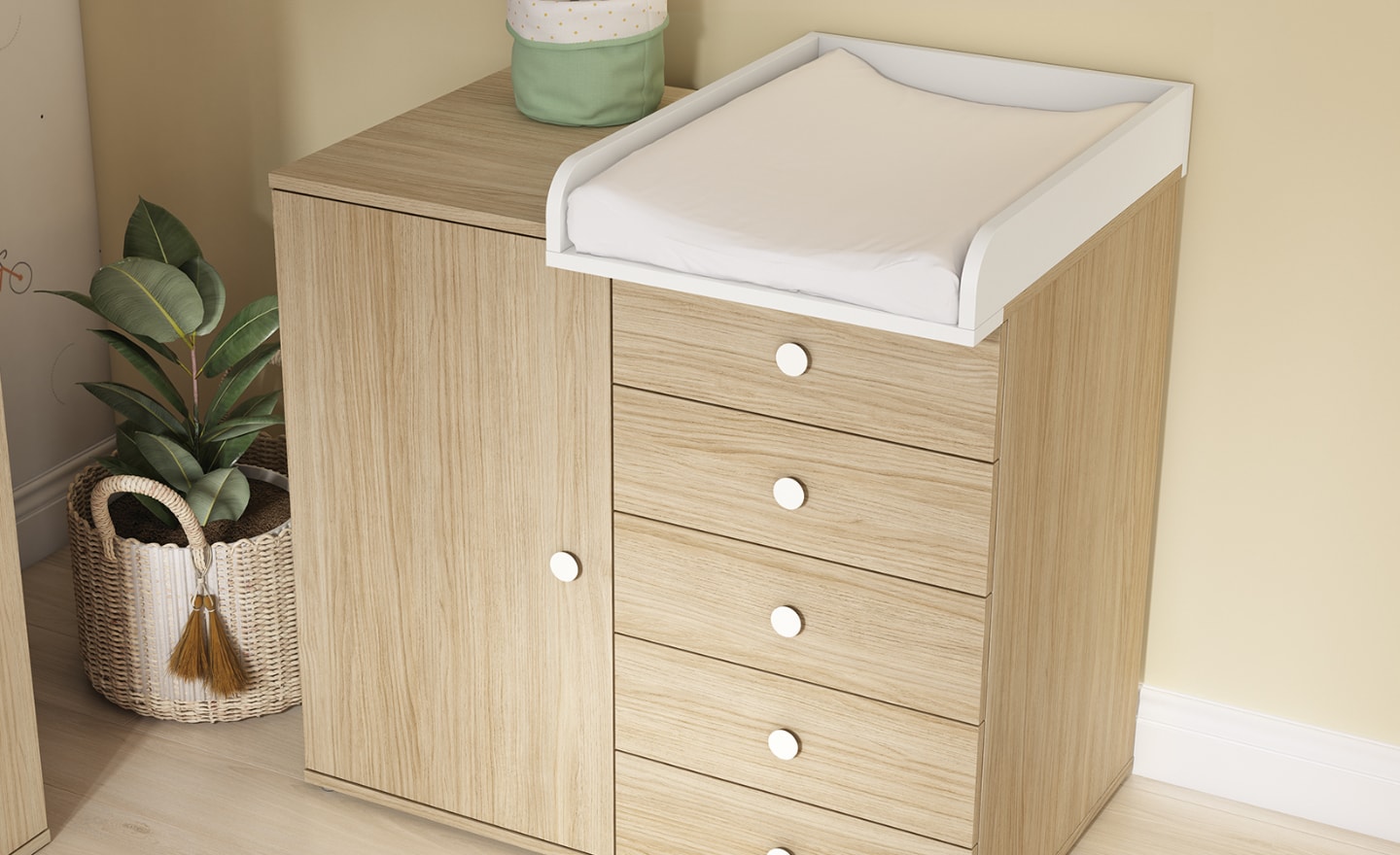 Quarto de Bebé Sonrie 97 com berço, fraldário e roupeiro funcional | Moveistore