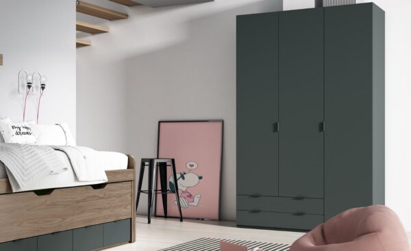 Roupeiro 3 portas e 2 gavetas inferiores Sonrie 37 com estrutura robusta e interior dividido | Moveistore