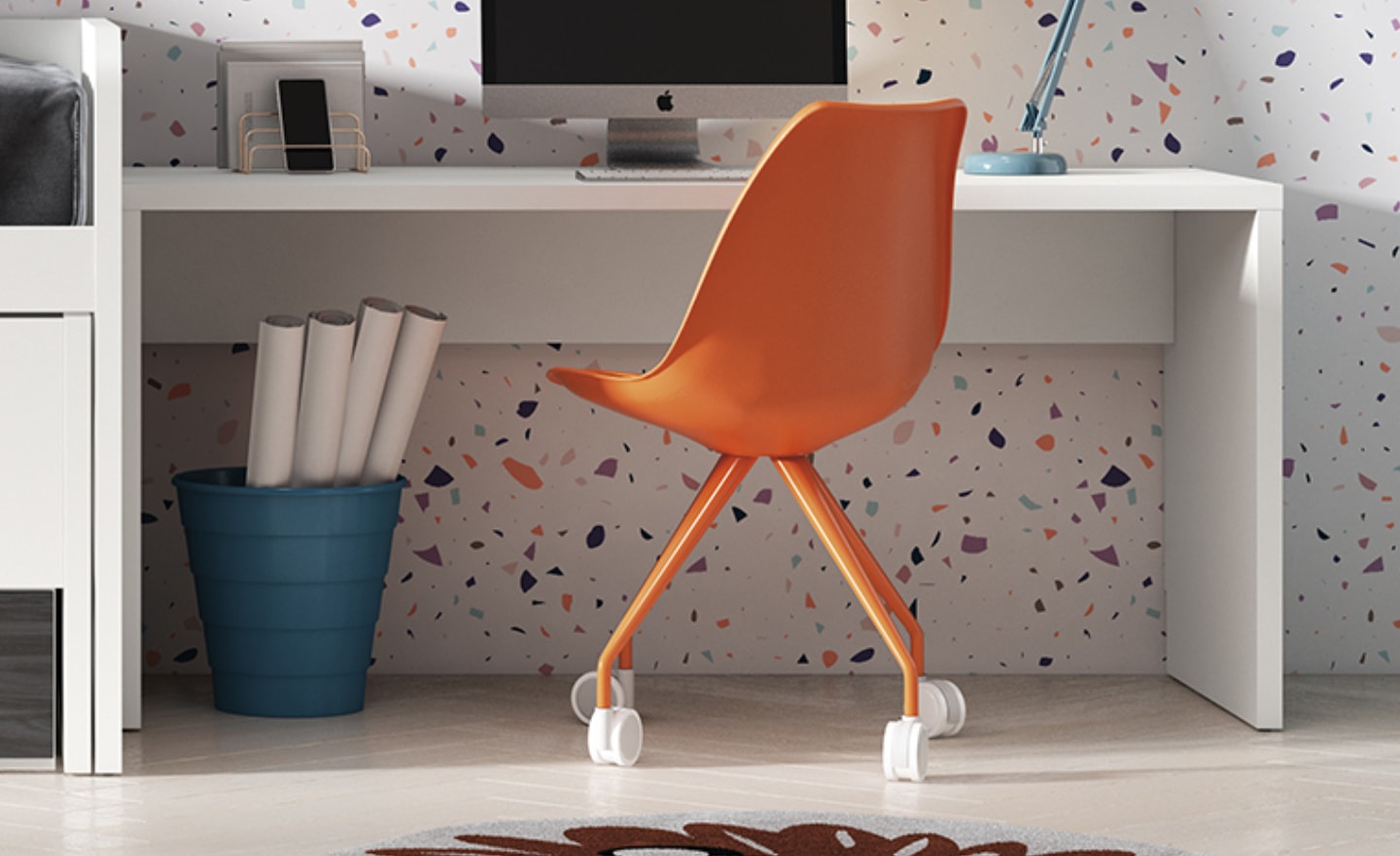 Secretária Sonrie 47 com estrutura robusta e tampo retangular para estudo juvenil | Moveistore