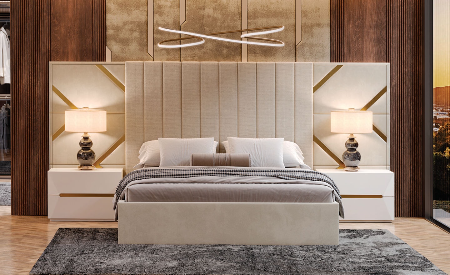 Cama de Casal Elegance Luxe com estrutura em MDF e cabeceira estofada | Moveistore