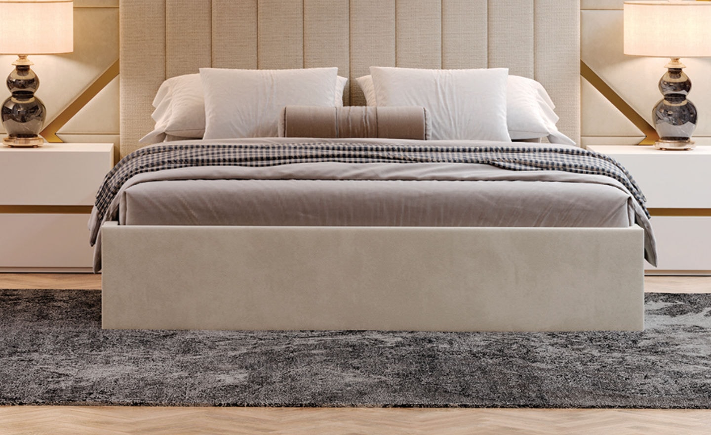 Cama de Casal Elegance Luxe com estrutura em MDF e cabeceira estofada | Moveistore