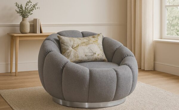 Cadeirão Bloom com design moderno e base metálica