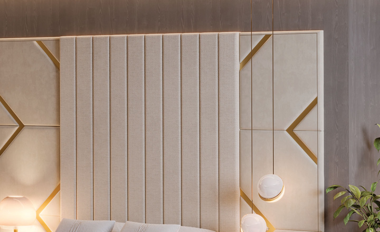 Cama de Casal Elegance Gold com cabeceira estofada e detalhes metálicos | Moveistore