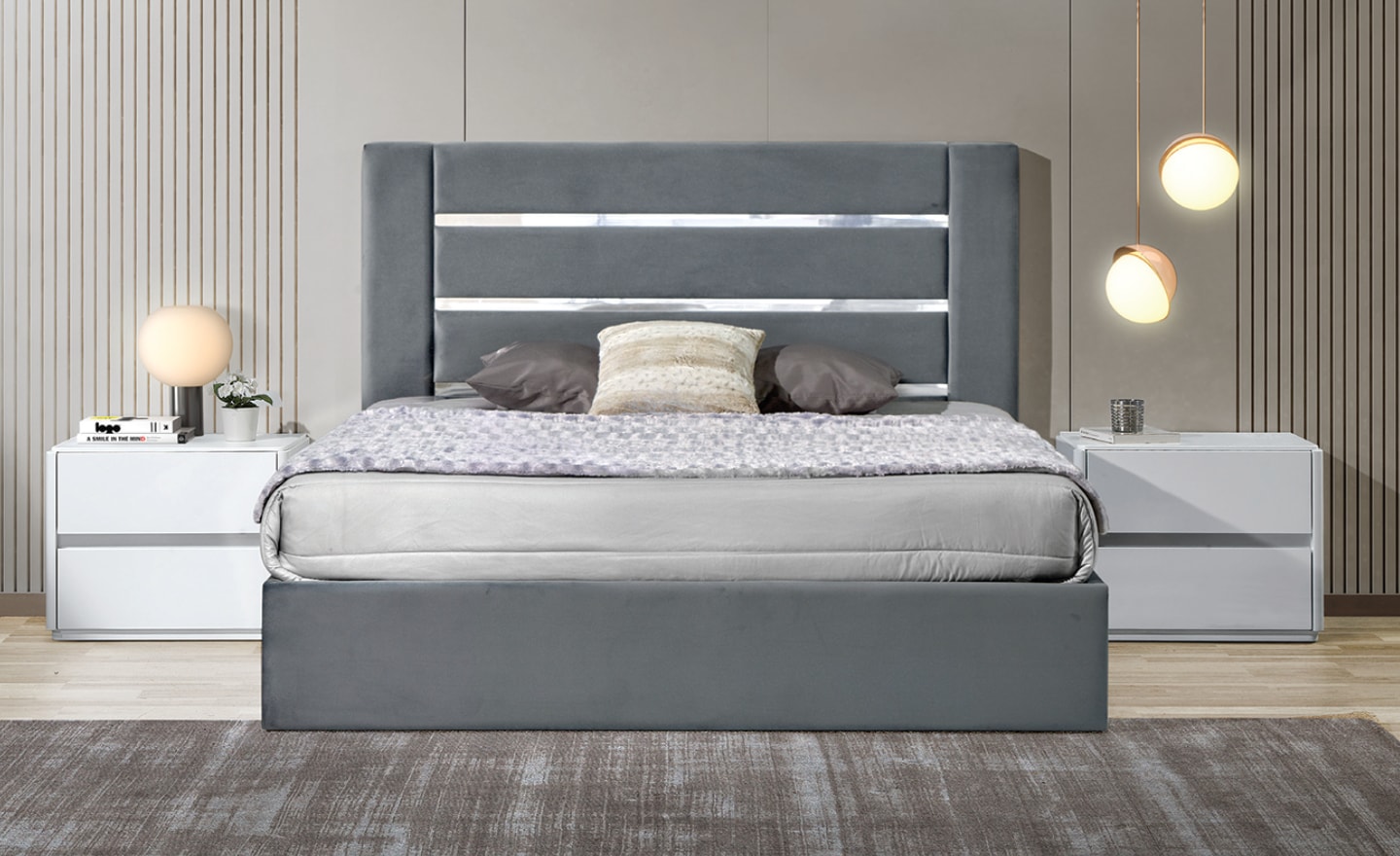 Cama de Casal Plana com cabeceira estofada e base contínua