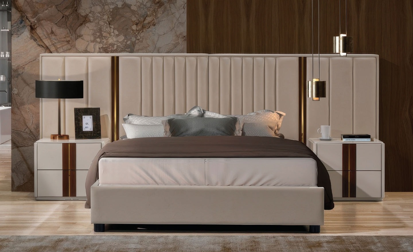 Cama de Casal Imperial Lux com cabeceira estofada e base revestida | Moveistore