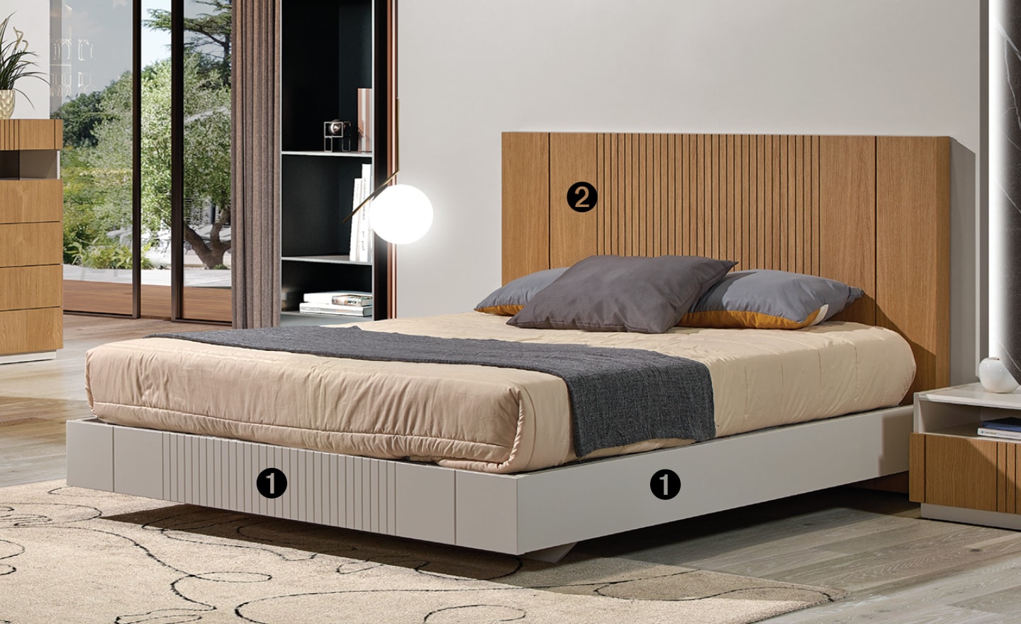 Cama de Casal Linea Wood com cabeceira ripada clara | Moveistore