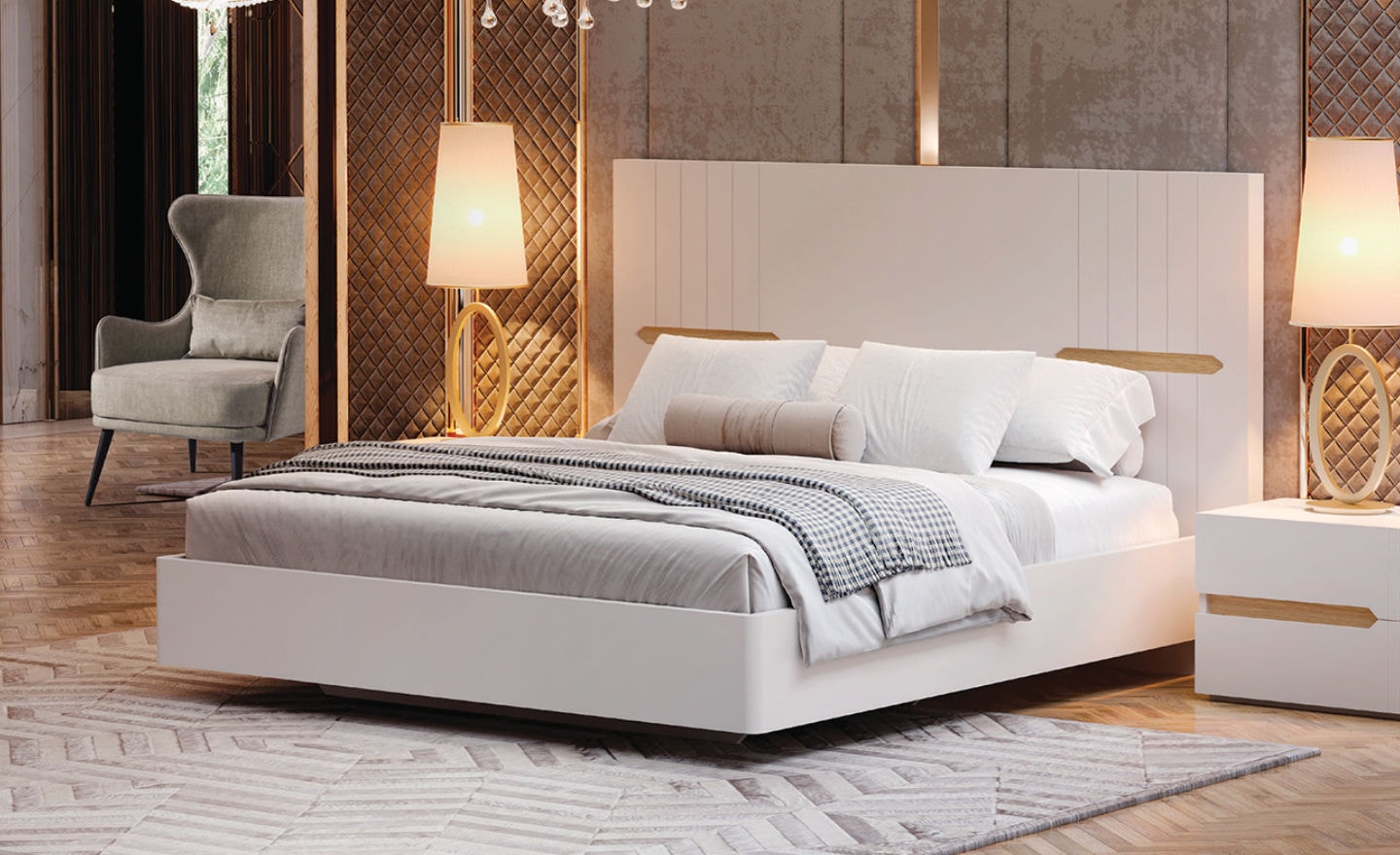 Cama de Casal Terra Nobre com cabeceira alta e acabamento em madeira | Moveistore