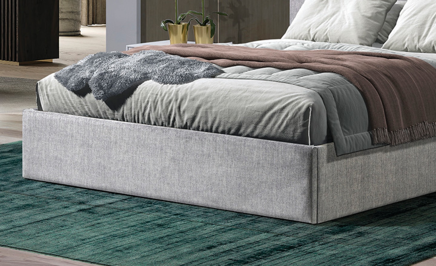 Cama de Casal Verona Estofado com cabeceira geométrica