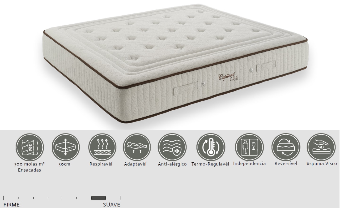 Colchão Molas Ensacadas Capitone com viscoelástica e tecido Royal Luxe | Moveistore