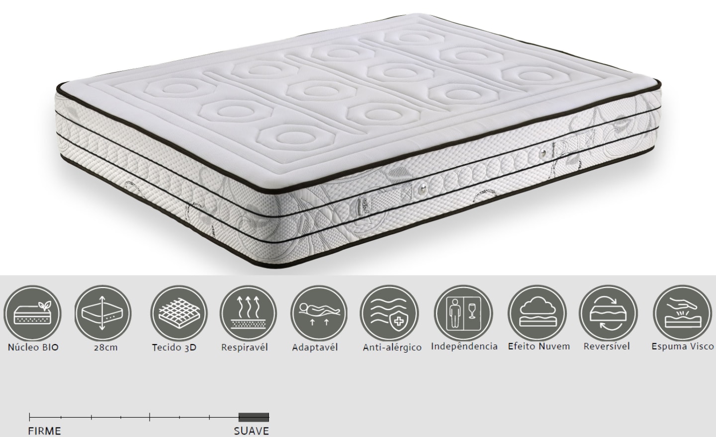 Colchão de Núcleo AirBloc com espuma ecológica Biogreen e conforto suave | Moveistore